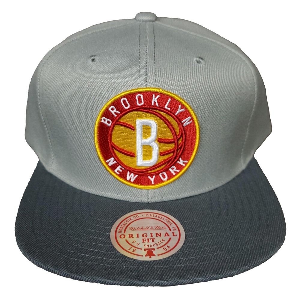 Brooklyn Nets Mitchell & Ness NBA Snapback Hat Cap 3D Logo Gray Red Yellow NWT